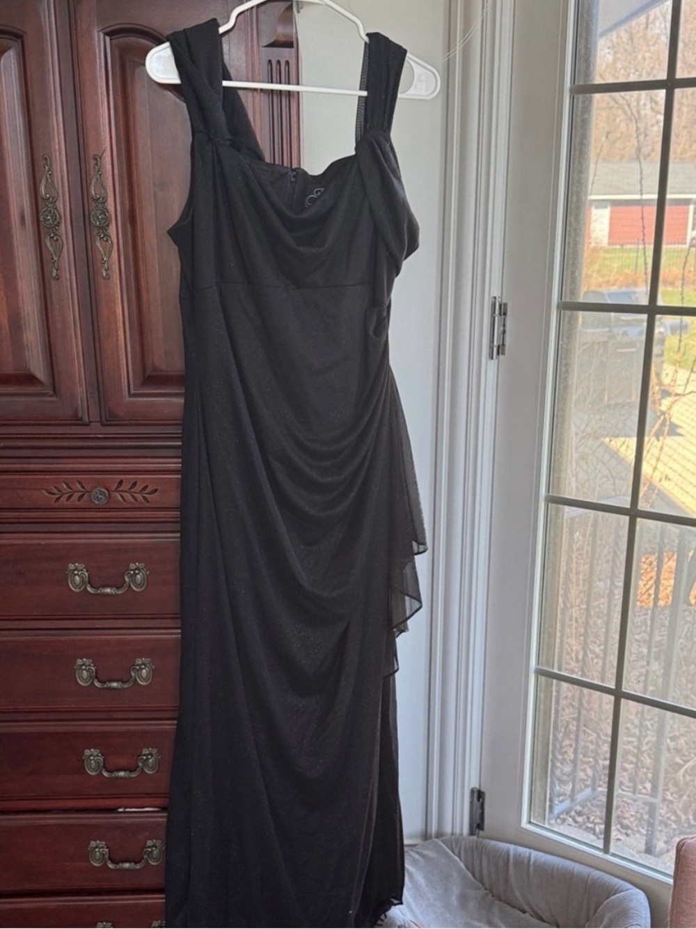 Alex Evenings Black Glitter Formal Gown Size 14 Draped Evening Dress